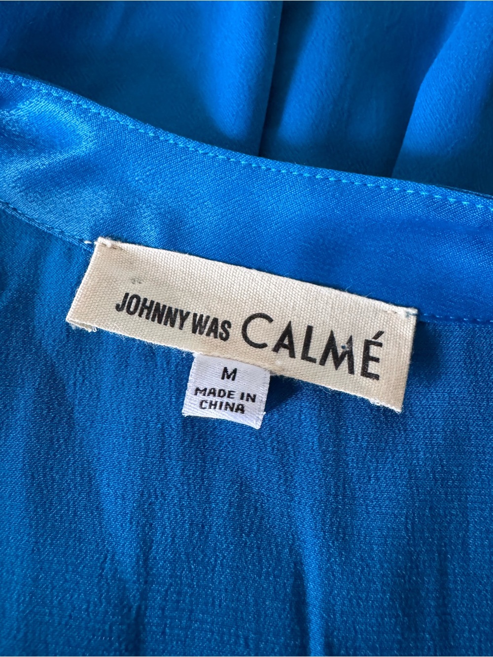 Johnny Was Calmé NWOT Blue Tiered Midi Dress M 100% Viscose Boho Long Sleeve - Picture 9 of 9